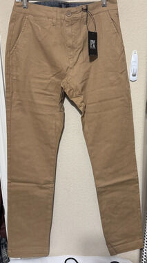 NWT PX Clothing Mens Pants 31x34 Flat Front Chinos Cotton Twill straight Tan